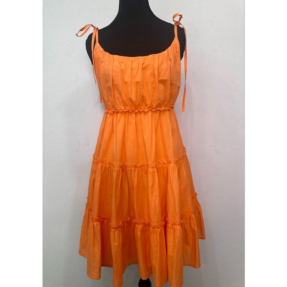 NWT Miss Ord Orange Tiered Ruffle Mini Dress Adjustable Tie Straps Size XS - Picture 2 of 11